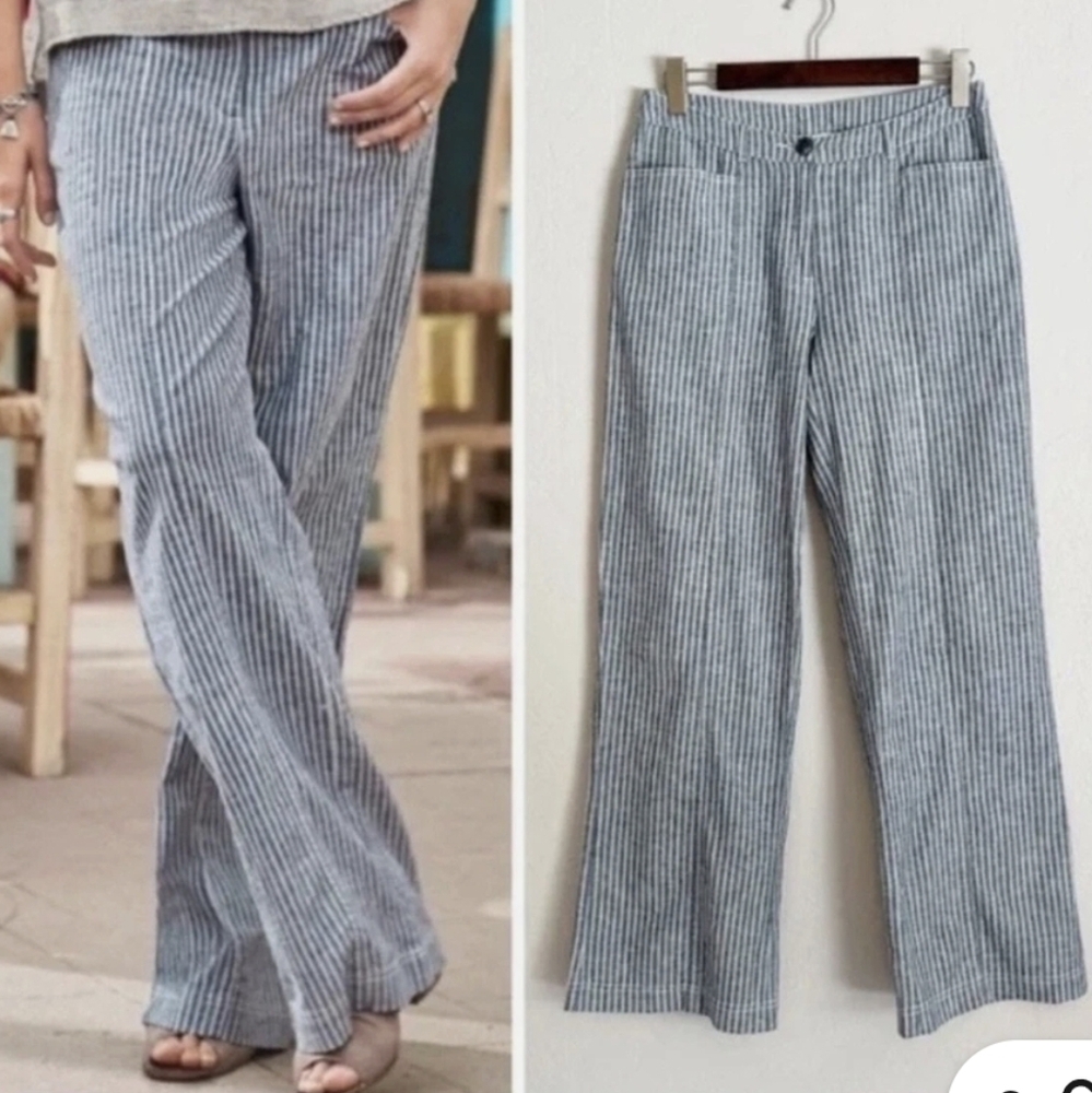 Sundance striped linen wide leg pants Trousers sz 10 *C7 - Picture 1 of 7